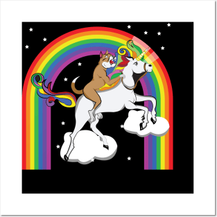 pitbull riding unicorn rainbow shirt Posters and Art